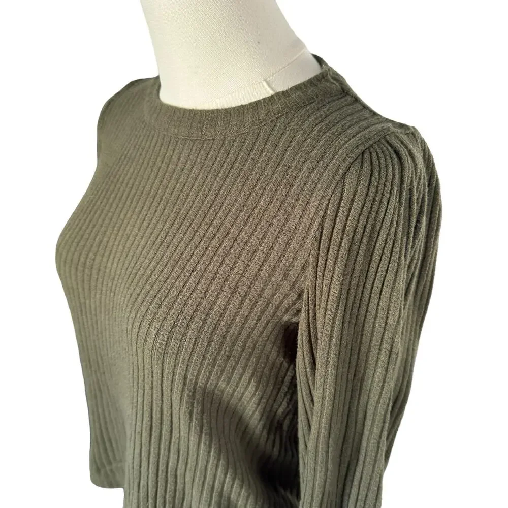 Madewell Ribbed Olive Green Sweater Cozy Knit Top Viscose Soft Relaxed Fit Small
